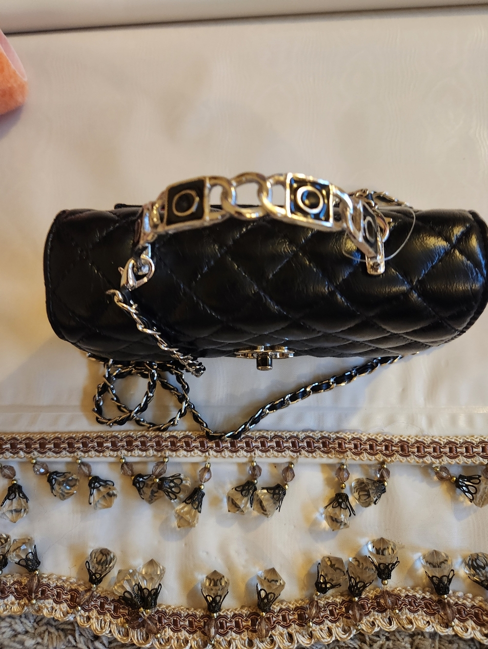 Black Quilted Chain Crossbody Bag - Unbranded